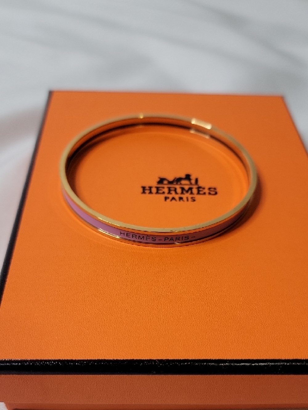 Hermes Gold and Lavender Enamel Narrow Bangle Bracelet - Picture 5 of 5